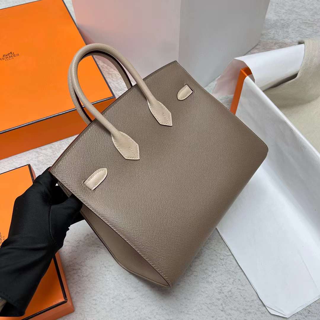 Hermès（爱马仕）Birkin 铂金包 Sellier Epsom Ck18 大象灰 拼 S2 风衣灰 玫瑰金扣 25cm 全手工蜡线缝制 Rghw