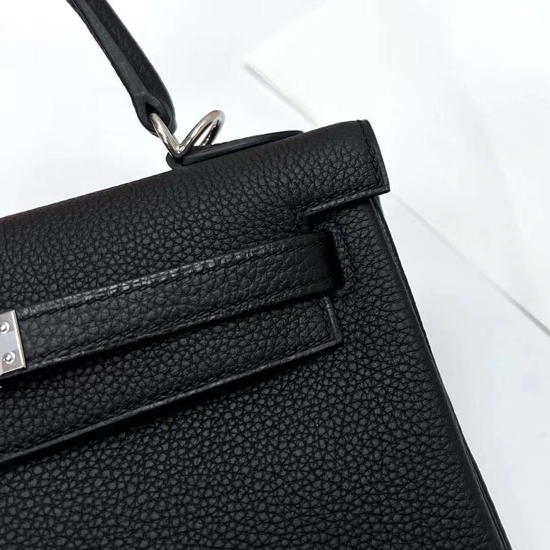 Hermès（爱马仕）Kelly 凯莉包 Togo皮 Ck89 黑色 银扣 25cm 全手工蜡线缝制 Phw