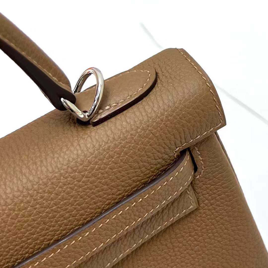 Hermès（爱马仕）Kelly 凯莉包 Togo皮 3G 栗子色 内拼 墨西哥粉 银扣 25cm 全手工蜡线缝制 Phw