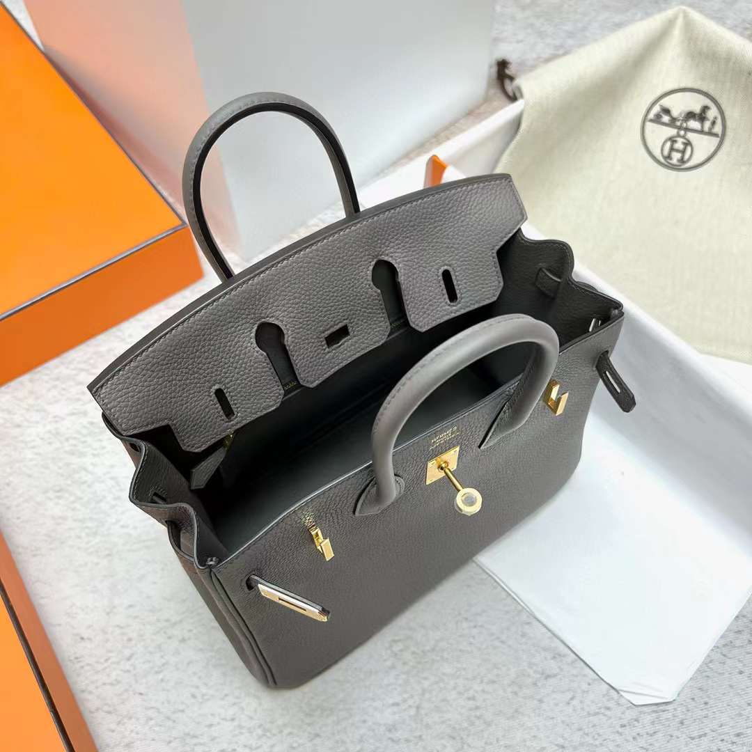 Hermès（爱马仕）Birkin 铂金包 Togo皮 8F 锡器灰 金扣 25cm 全手工蜡线缝制 Ghw