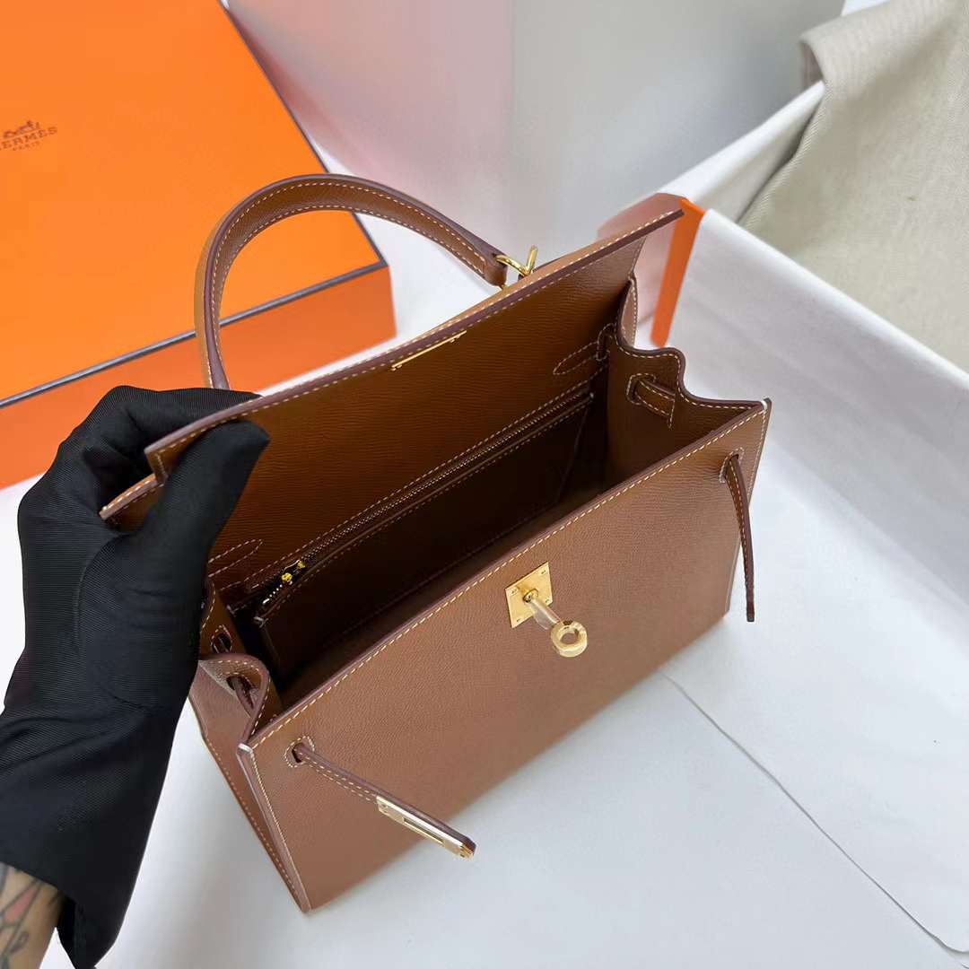 Hermès（爱马仕）Kelly 凯莉包 Epsom Ck37 金棕色 金扣 25cm 全手工蜡线缝制 Ghw