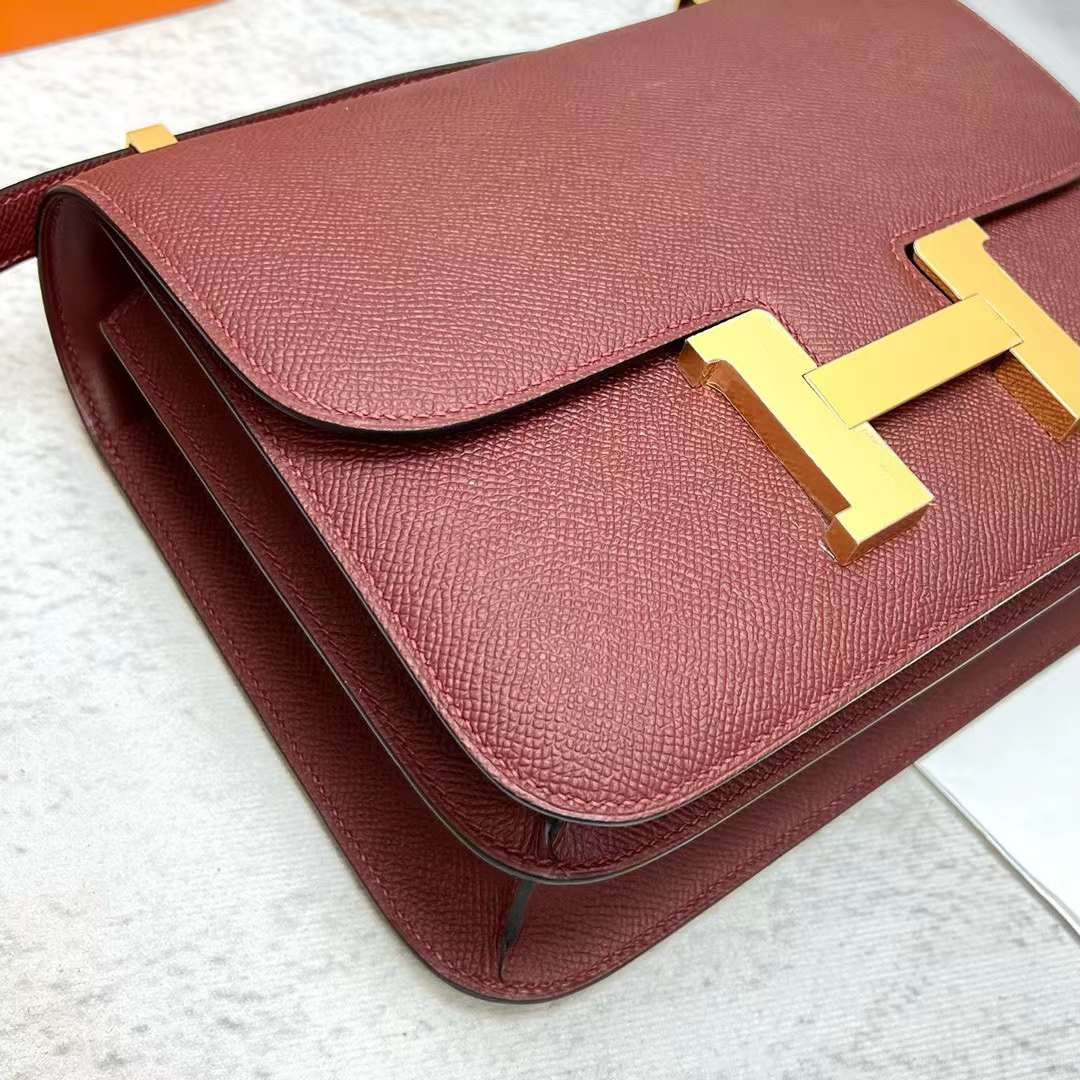 Hermès（爱马仕）Constance 康斯坦斯 Epsom Ck55 爱马仕红 金扣 24cm 全手工蜡线缝制 Ghw
