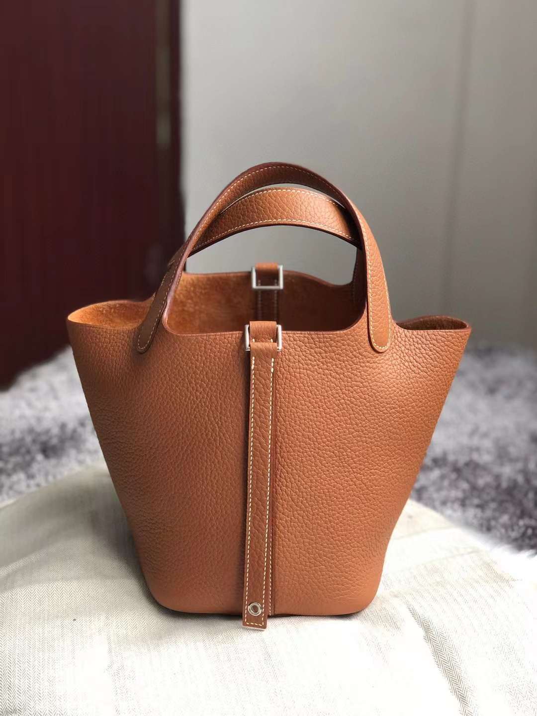Hermès（爱马仕）Picotin 菜篮子 Clemence 原厂进口大牛皮 Ck37 金棕色 银扣 18cm 全手工蜡线缝制 Phw