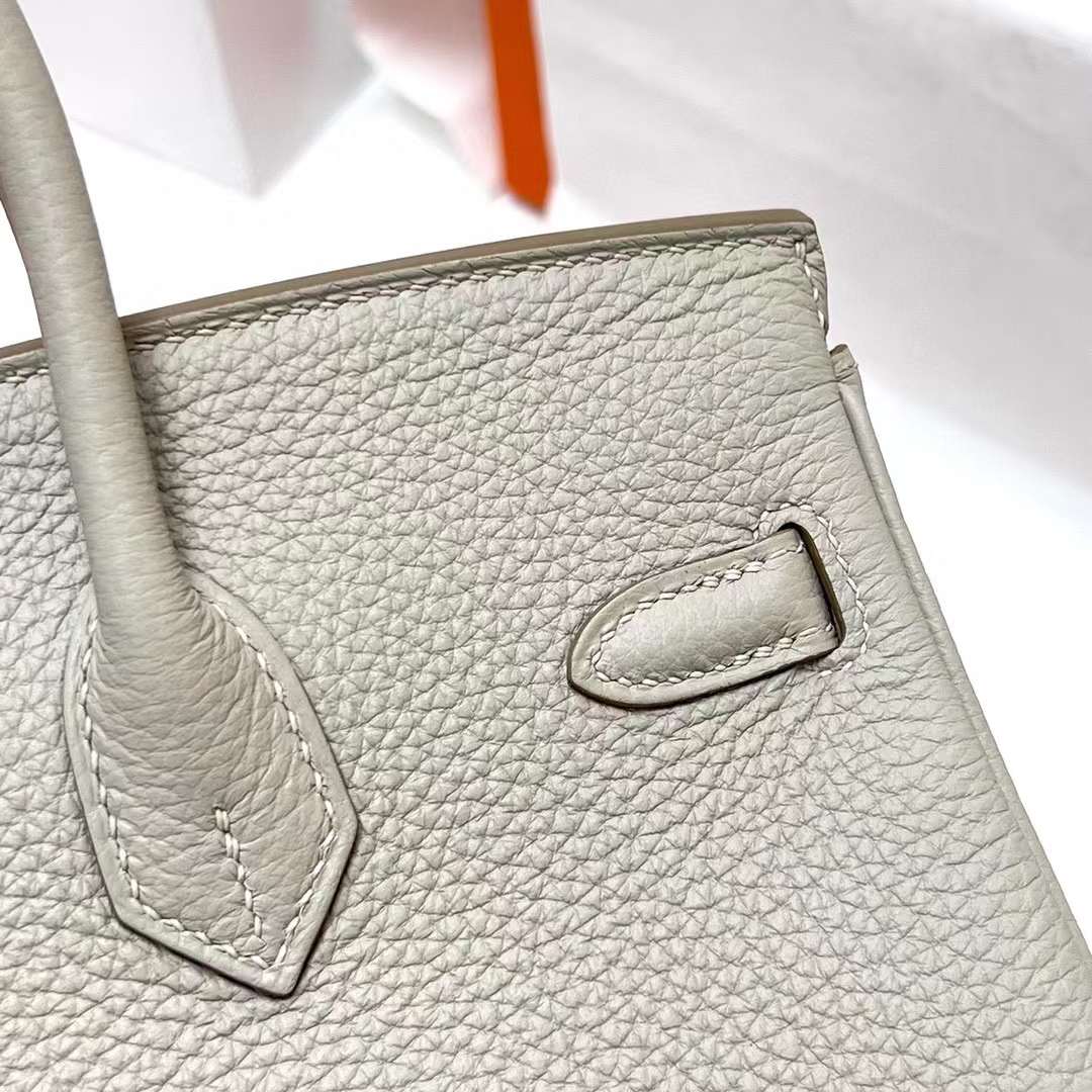 Hermès（爱马仕）Birkin 铂金包 Togo皮 Ck80 珍珠灰 金扣 25cm 全手工蜡线缝制 Ghw