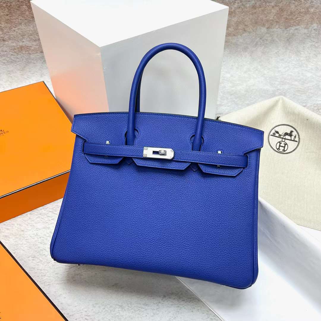 Hermès（爱马仕）Birkin 铂金包 Togo皮 7T 电光蓝 银扣 30cm 全手工蜡线缝制 Phw