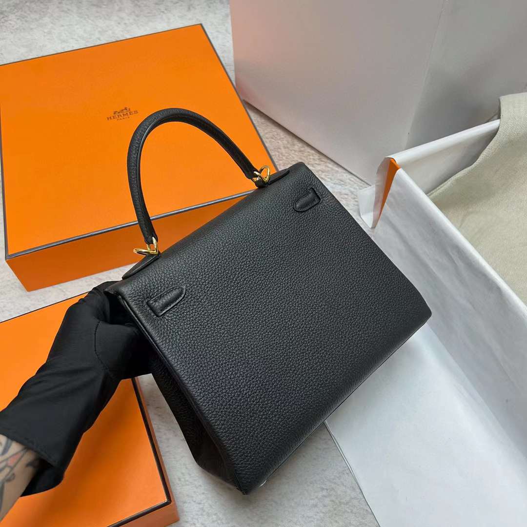 Hermès（爱马仕）Kelly 凯莉包 Togo皮 Ck89 黑色 金扣 25cm 全手工蜡线缝制 Ghw