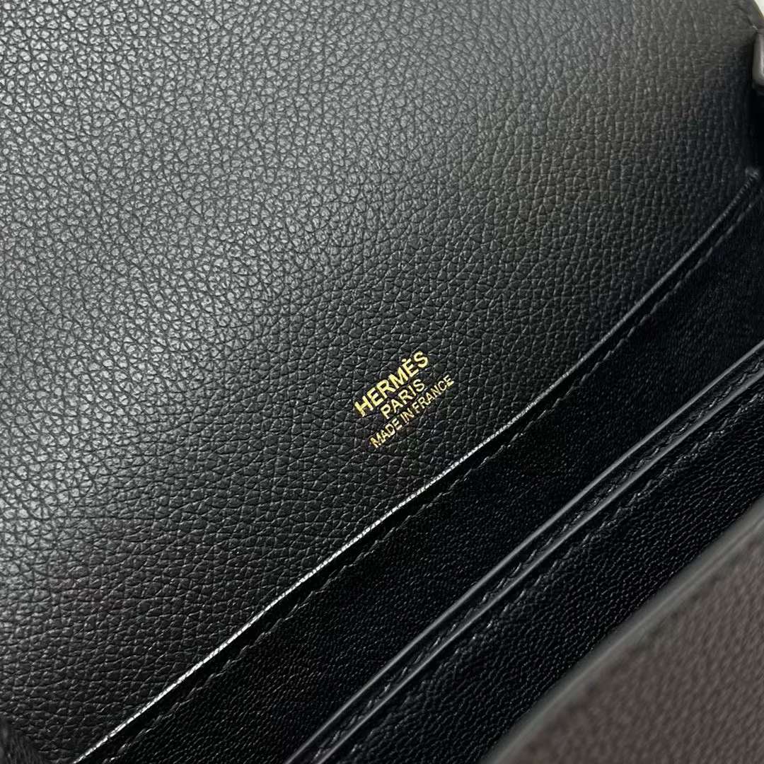 Hermès（爱马仕）Roulis 猪鼻子 Evercolor Ck89 黑色 浅金扣 18cm 全手工蜡线缝制