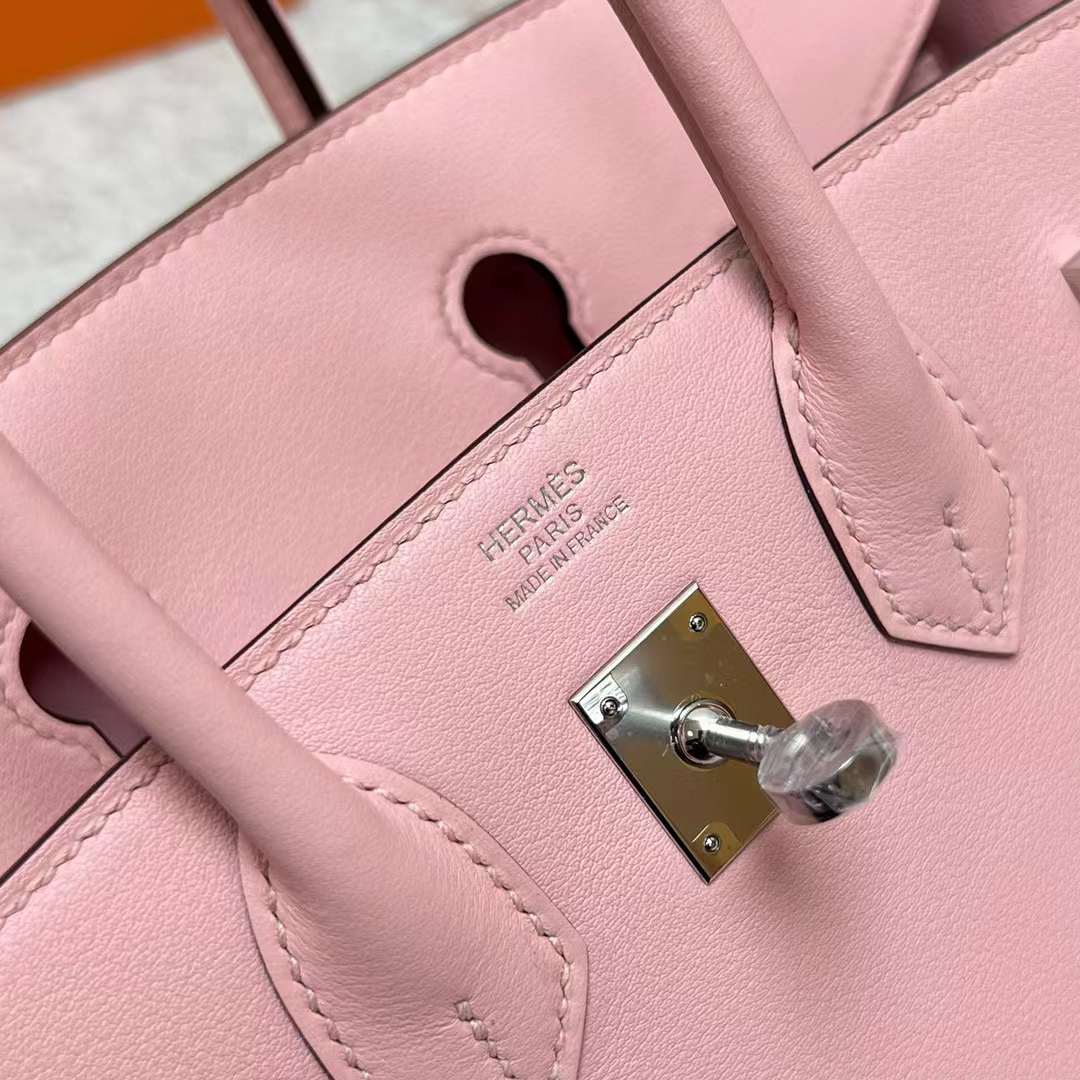 Hermès（爱马仕）Birkin 铂金包 Swift 3Q 新粉色 银扣 25cm 全手工蜡线缝制 Phw