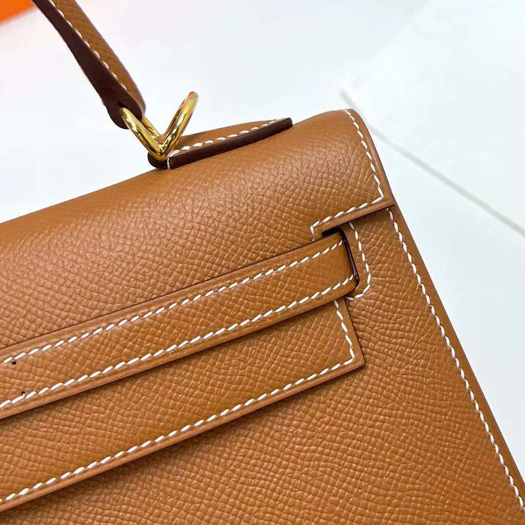 Hermès（爱马仕）Kelly 凯莉包 Epsom Ck37 金棕色 金扣 25cm 全手工蜡线缝制 Ghw