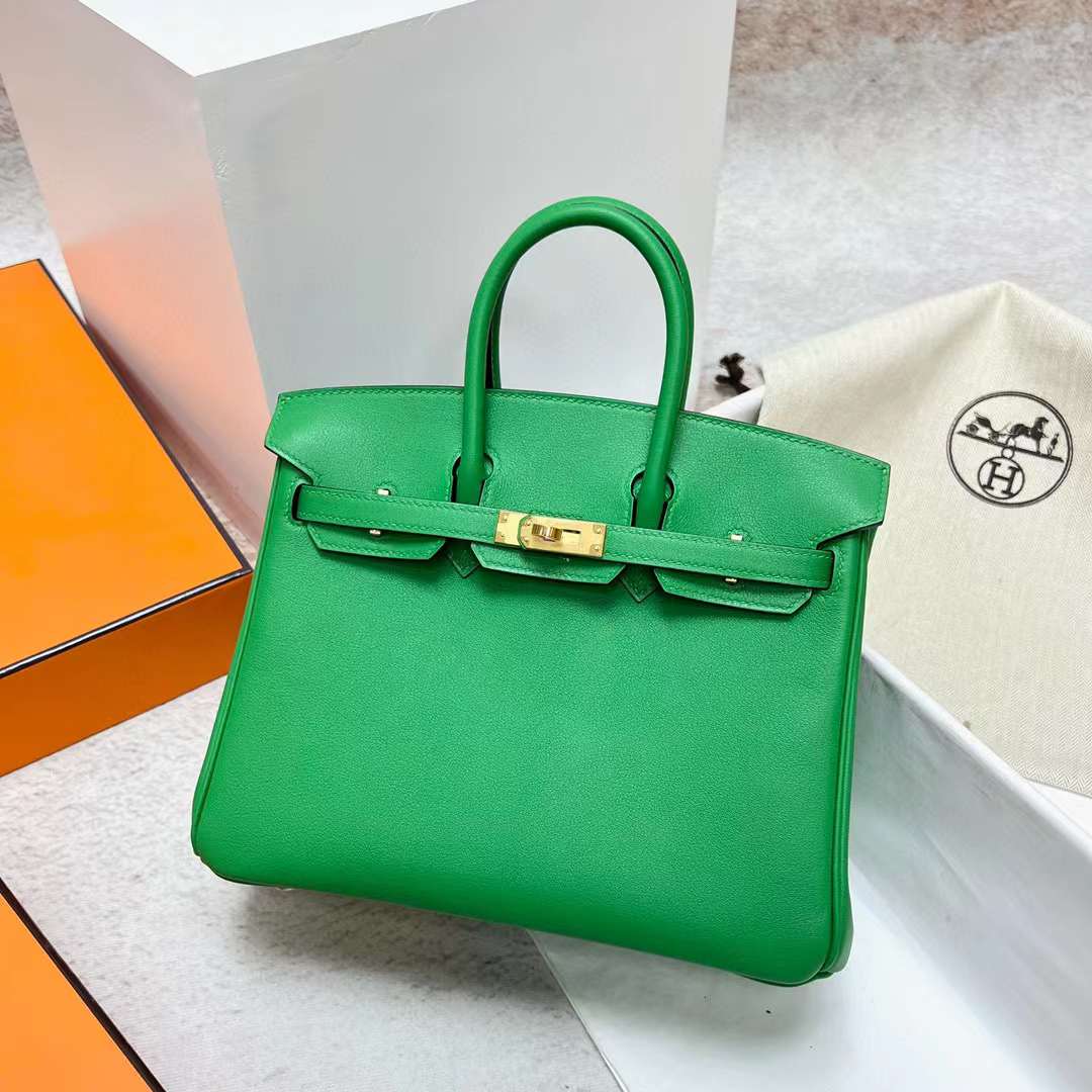 Hermès（爱马仕）Birkin 铂金包 Swift皮 K1 竹子绿 金扣 25cm 全手工蜡线缝制 Ghw