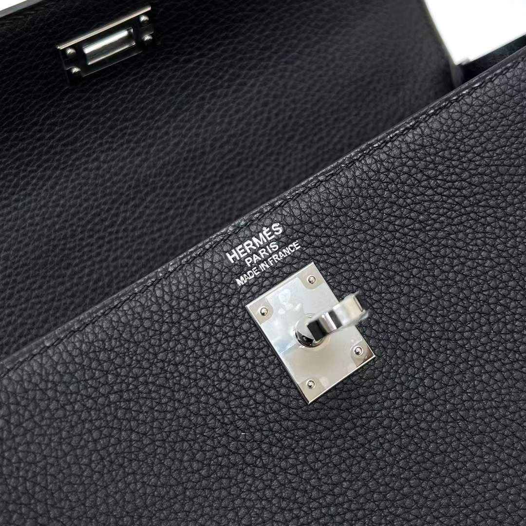 Hermès（爱马仕）Kelly 凯莉包 Togo皮 Ck89 黑色 银扣 25cm 全手工蜡线缝制 Phw