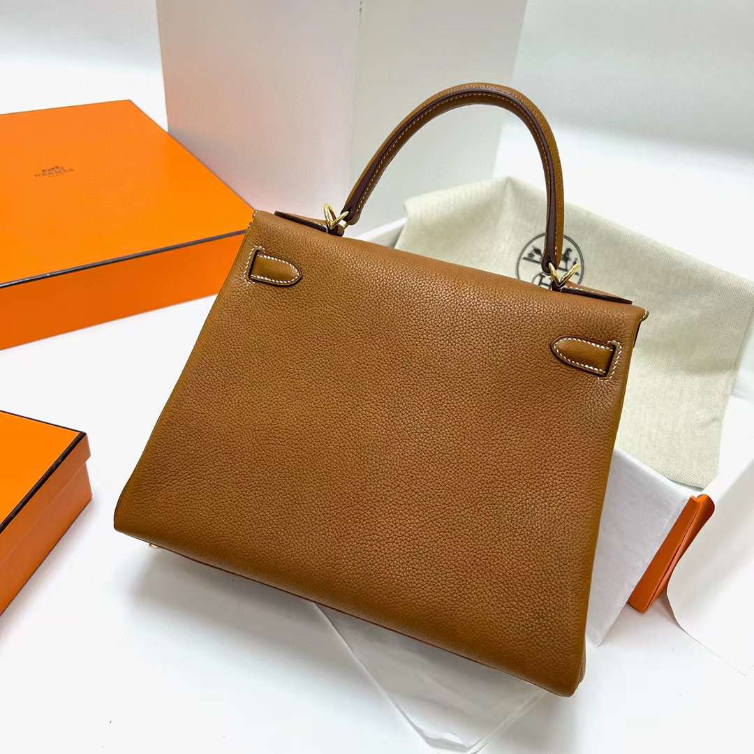 Hermès（爱马仕）Kelly 福宝颗粒马鞍皮 Barenia 34 金棕色 金扣 28cm 全手工蜡线缝制 Ghw