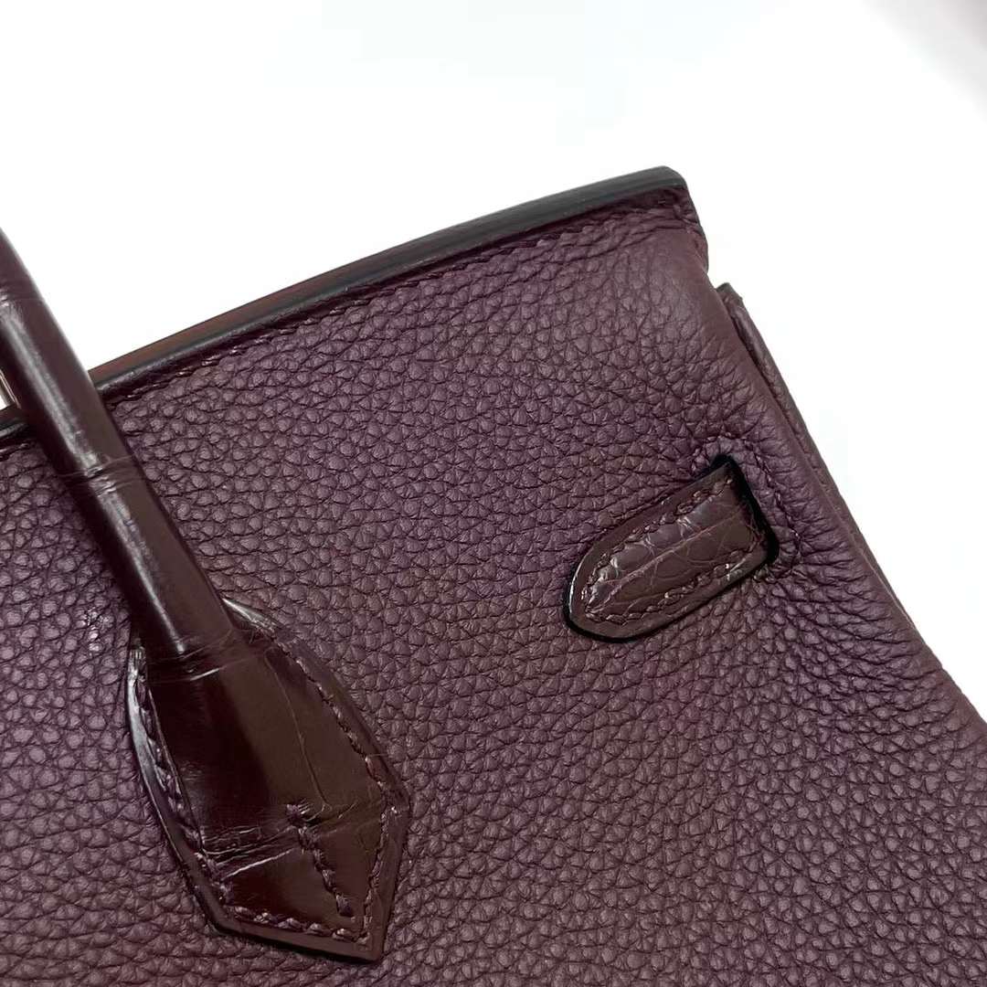 Hermès（爱马仕）Birkin 铂金包 Touch Togo 拼 雾面美洲鳄 0G 马鞍红 金扣 25cm 全手工蜡线缝制