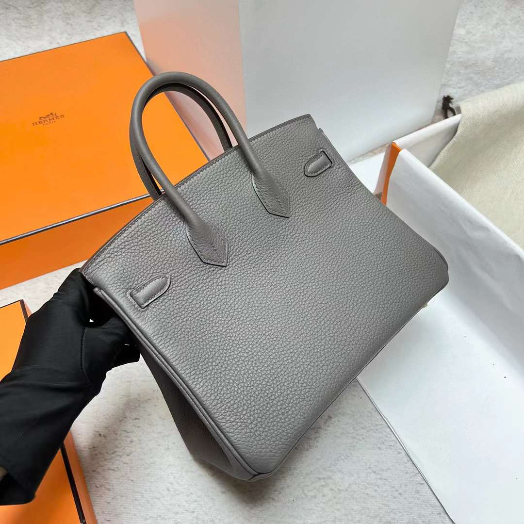 Hermès（爱马仕）Birkin 铂金包 Togo皮 8F 锡器灰 金扣 25cm 全手工蜡线缝制 Ghw