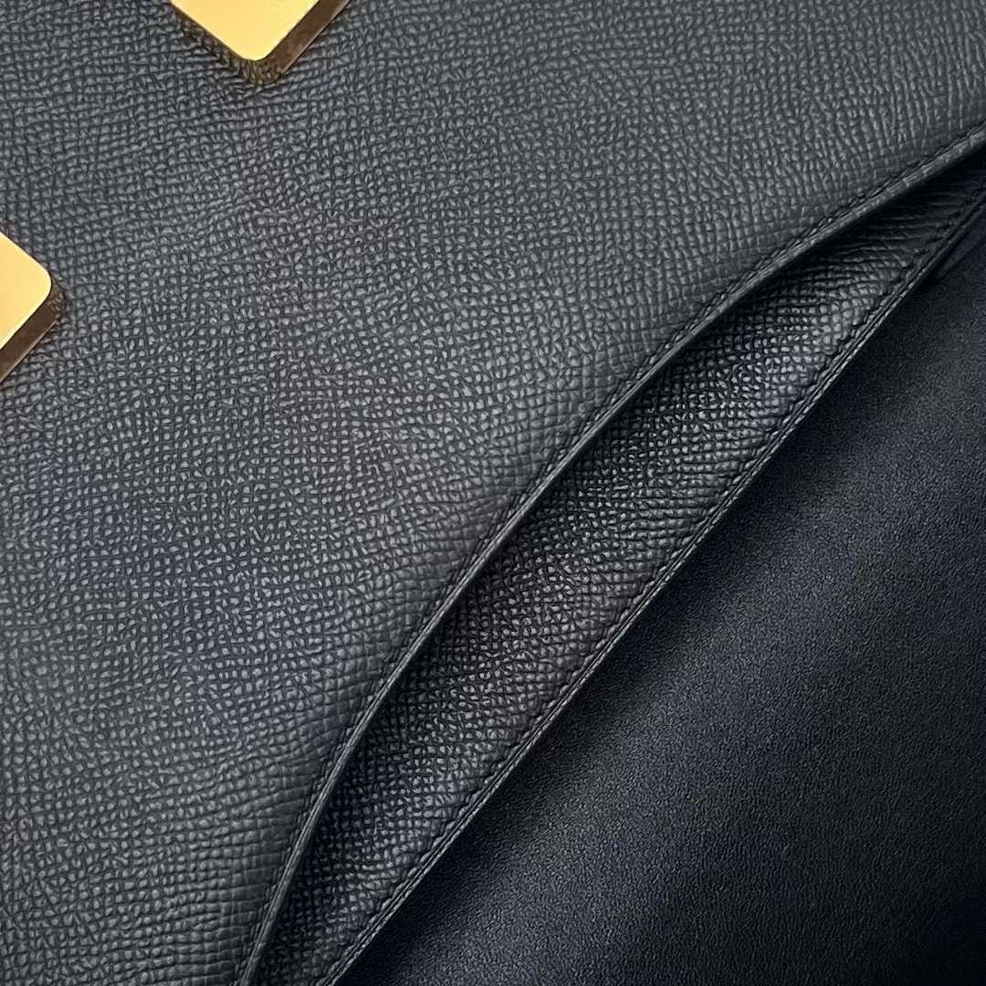 Hermès（爱马仕）Constance 空姐包 Epsom Ck89 黑色 金扣 24cm 全手工蜡线缝制 Ghw