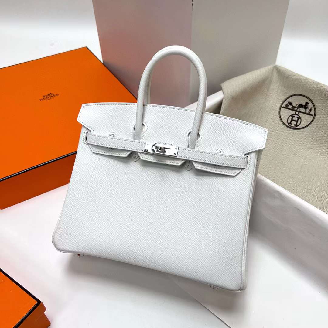 Hermès（爱马仕）Birkin 铂金包 Epsom 01 纯白 银扣 25cm 全手工蜡线缝制 Phw