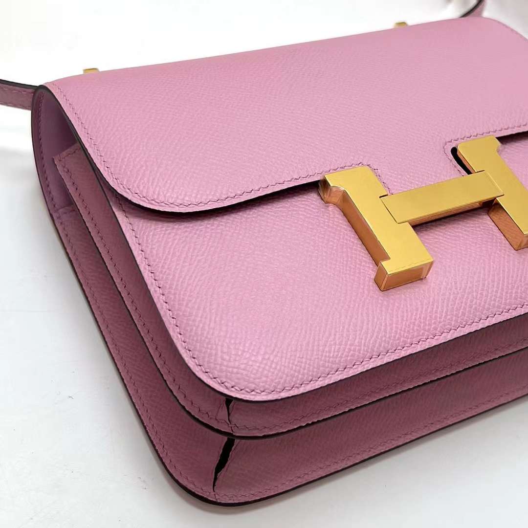 Hermès（爱马仕）Constance 空姐包 Epsom X9 锦葵紫 金扣 19cm 全手工蜡线缝制 Ghw