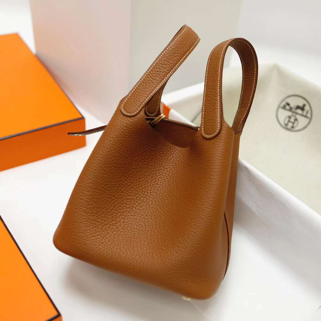 Hermès（爱马仕）Picotin 菜篮子 Clemence 原厂进口大牛皮 Ck37 金棕色 金扣 18cm 全手工蜡线缝制 Ghw