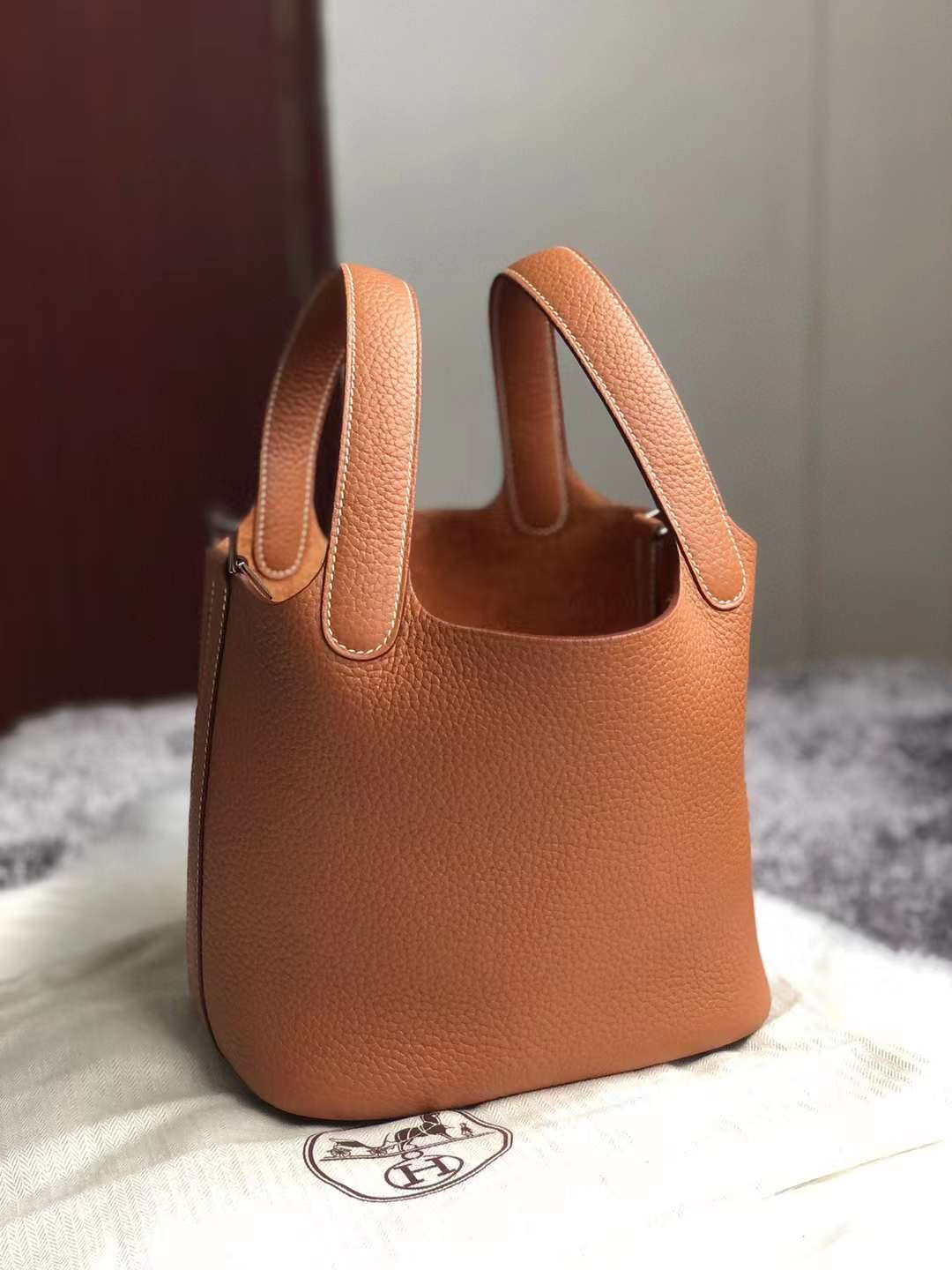 Hermès（爱马仕）Picotin 菜篮子 Clemence 原厂进口大牛皮 Ck37 金棕色 银扣 18cm 全手工蜡线缝制 Phw