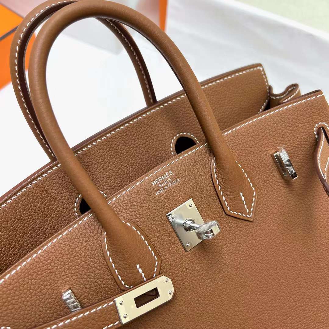 Hermès（爱马仕）Birkin 铂金包 Togo皮 Ck37 金棕色 银扣 25cm 全手工蜡线缝制 Phw