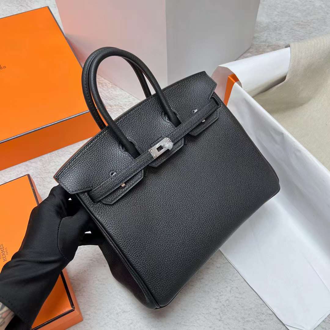 Hermès（爱马仕）Birkin 铂金包 Togo皮 原厂进口小牛皮 Ck89 黑色 银扣 25cm 全手工蜡线缝制 Phw