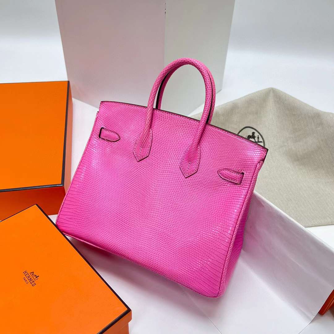 Hermès（爱马仕）Birkin 铂金包 Lizard 进口蜥蜴皮 j5 桃粉色 银扣 25cm 全手工蜡线缝制 Phw
