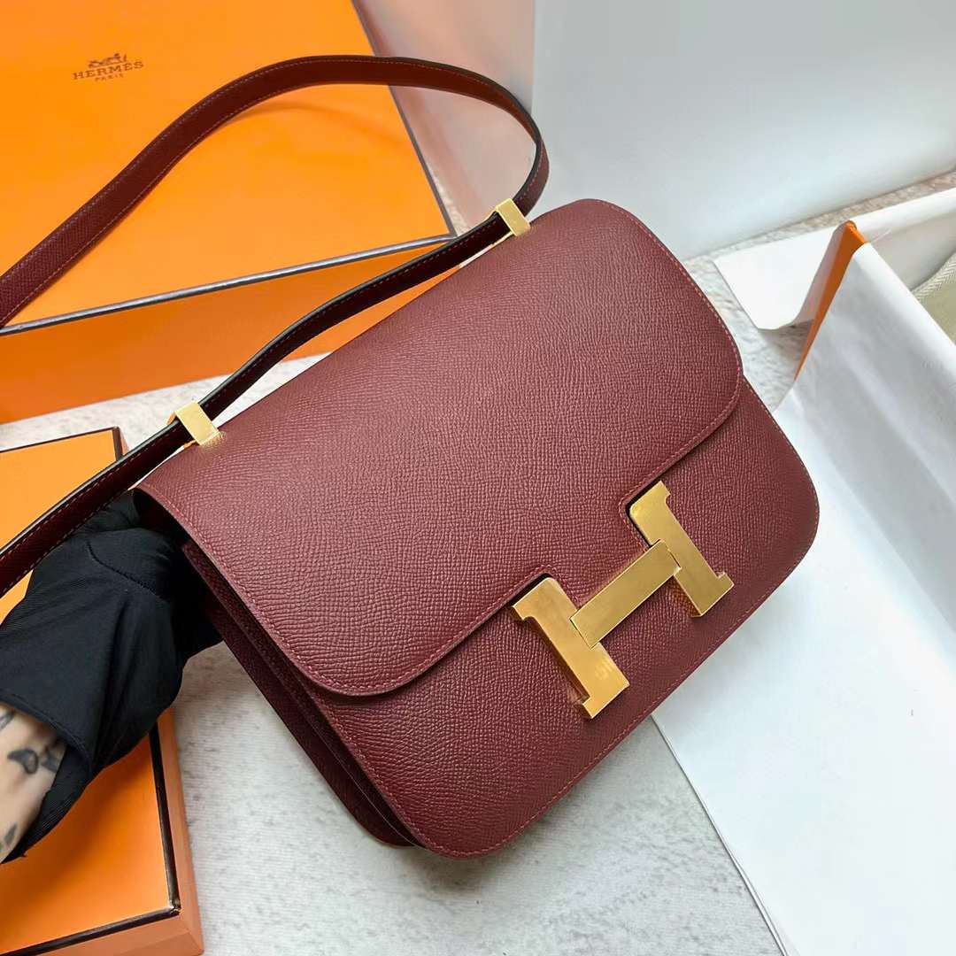 Hermès（爱马仕）Constance 康斯坦斯 Epsom Ck55 爱马仕红 金扣 24cm 全手工蜡线缝制 Ghw