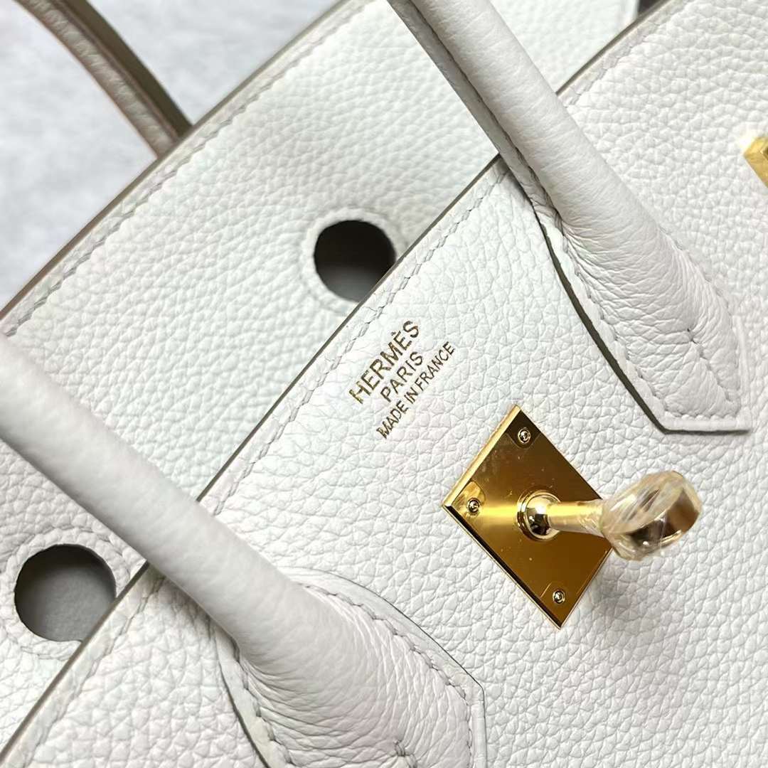 Hermès（爱马仕）Birkin 铂金包 Togo皮 8L 冰川白 金扣 25cm 全手工蜡线缝制 Ghw