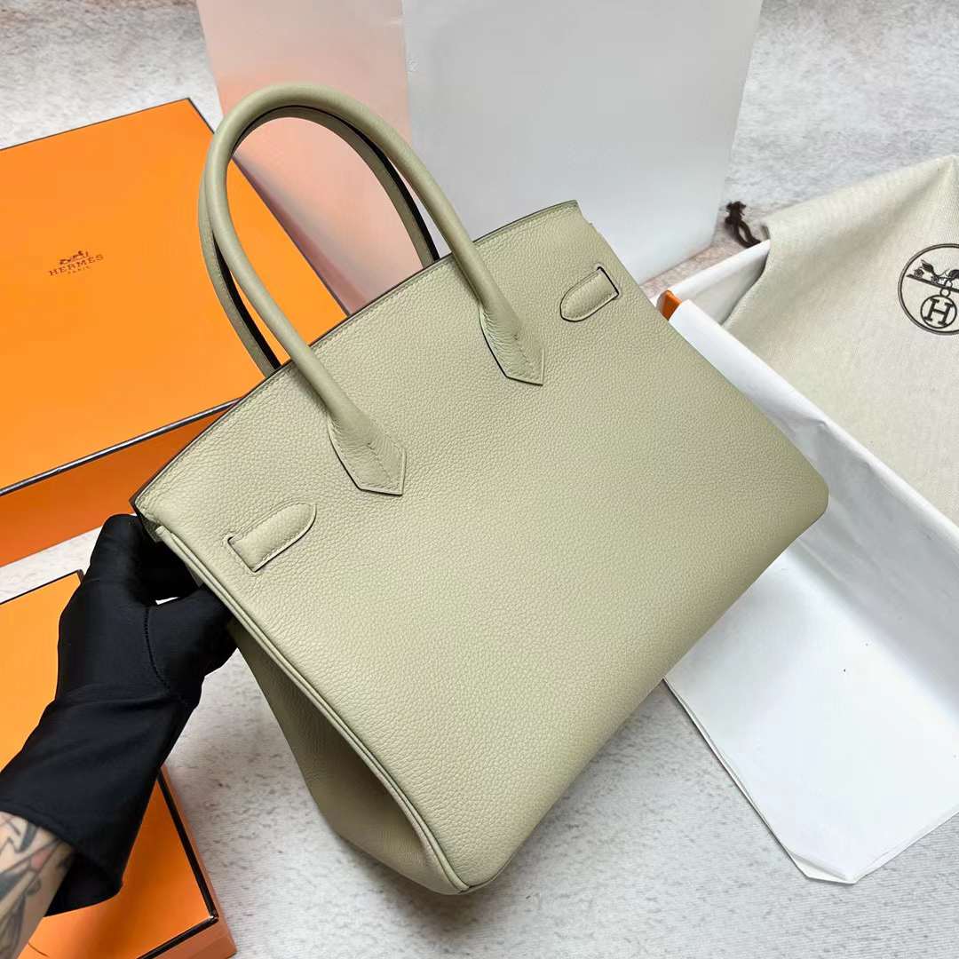 Hermès（爱马仕）Birkin 铂金包 Togo皮 Q1 鼠尾草绿 金扣 30cm 全手工蜡线缝制 Ghw