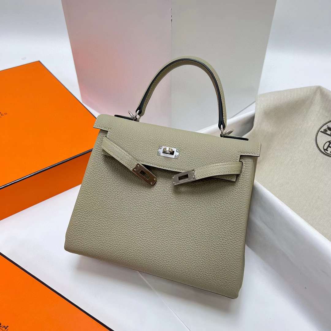 Hermès（爱马仕）Kelly 凯莉包 Togo皮 Q1 鼠尾草绿 银扣 25cm 全手工蜡线缝制 Phw