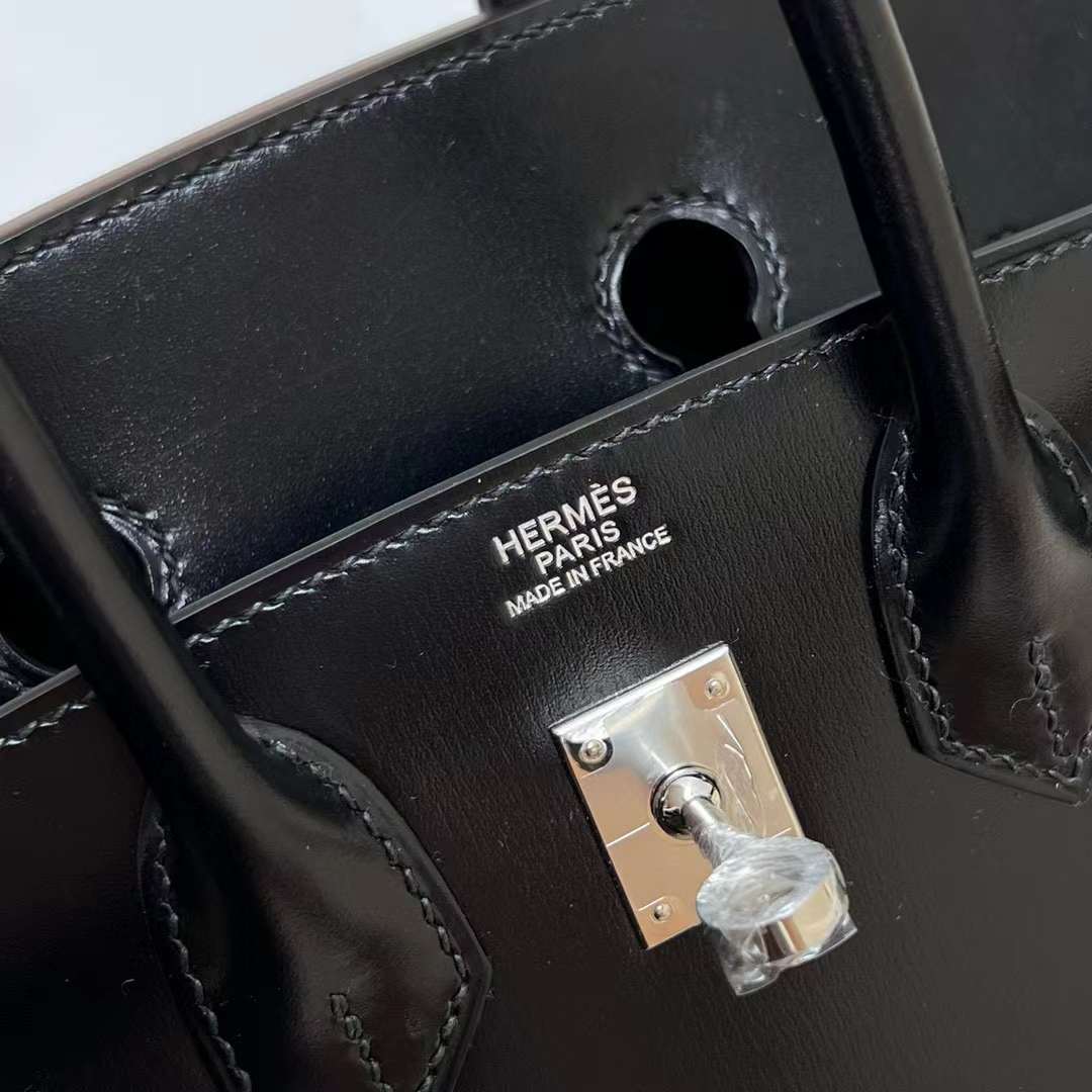 Hermès（爱马仕）Birkin 铂金包 Box皮 Ck89 黑色 银扣 25cm 全手工蜡线缝制 Phw