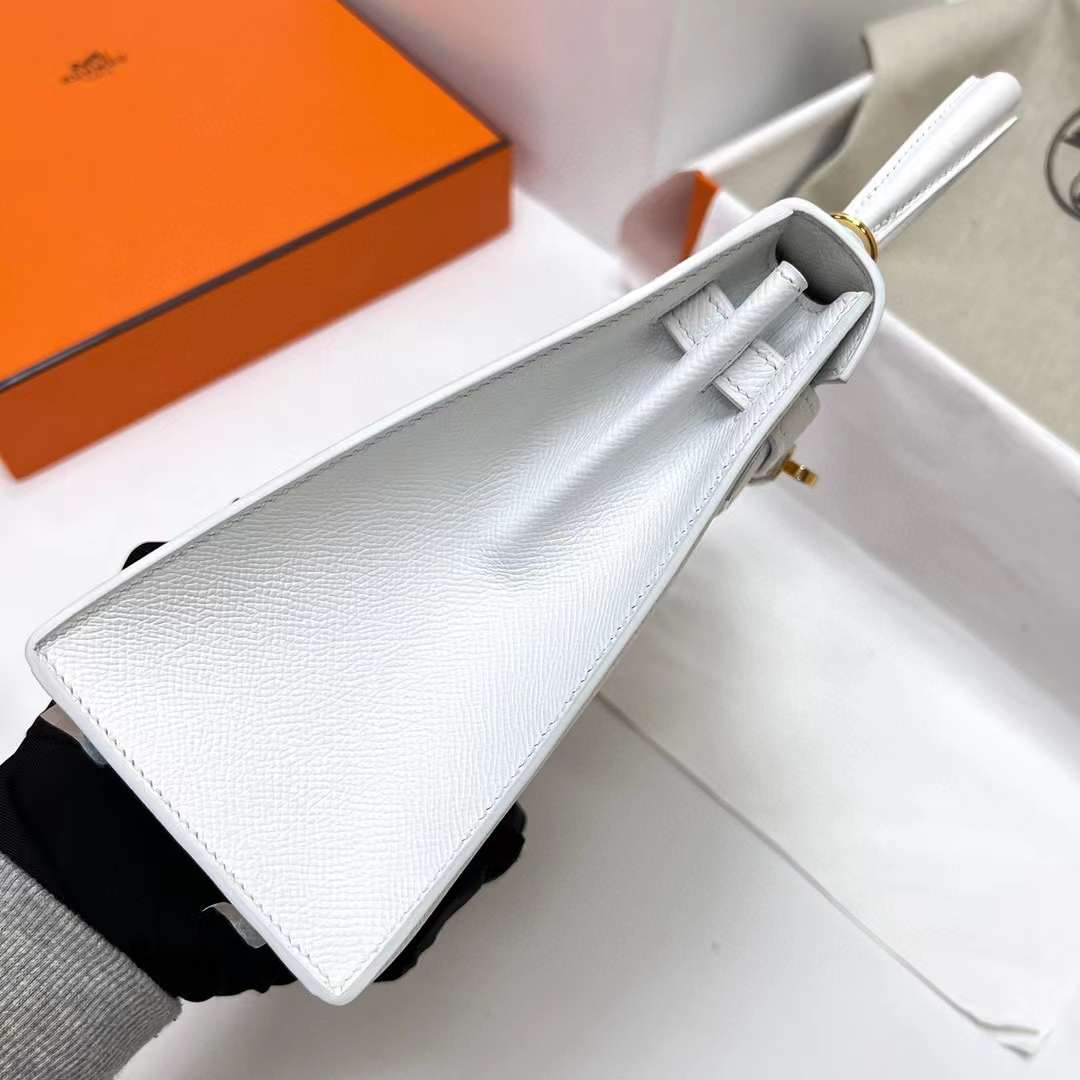 Hermès（爱马仕）Kelly 凯莉包 Epsom 01 纯白 金扣 25cm 全手工蜡线缝制 Ghw