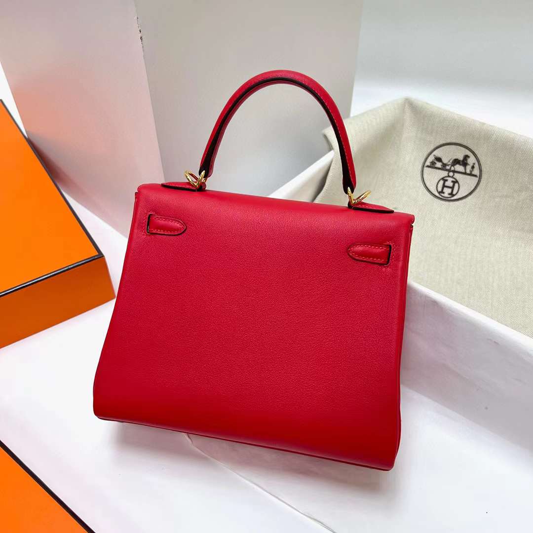 Hermès（爱马仕）Kelly 凯莉包 Swift S3 心红色 金扣 25cm 全手工蜡线缝制 Ghw