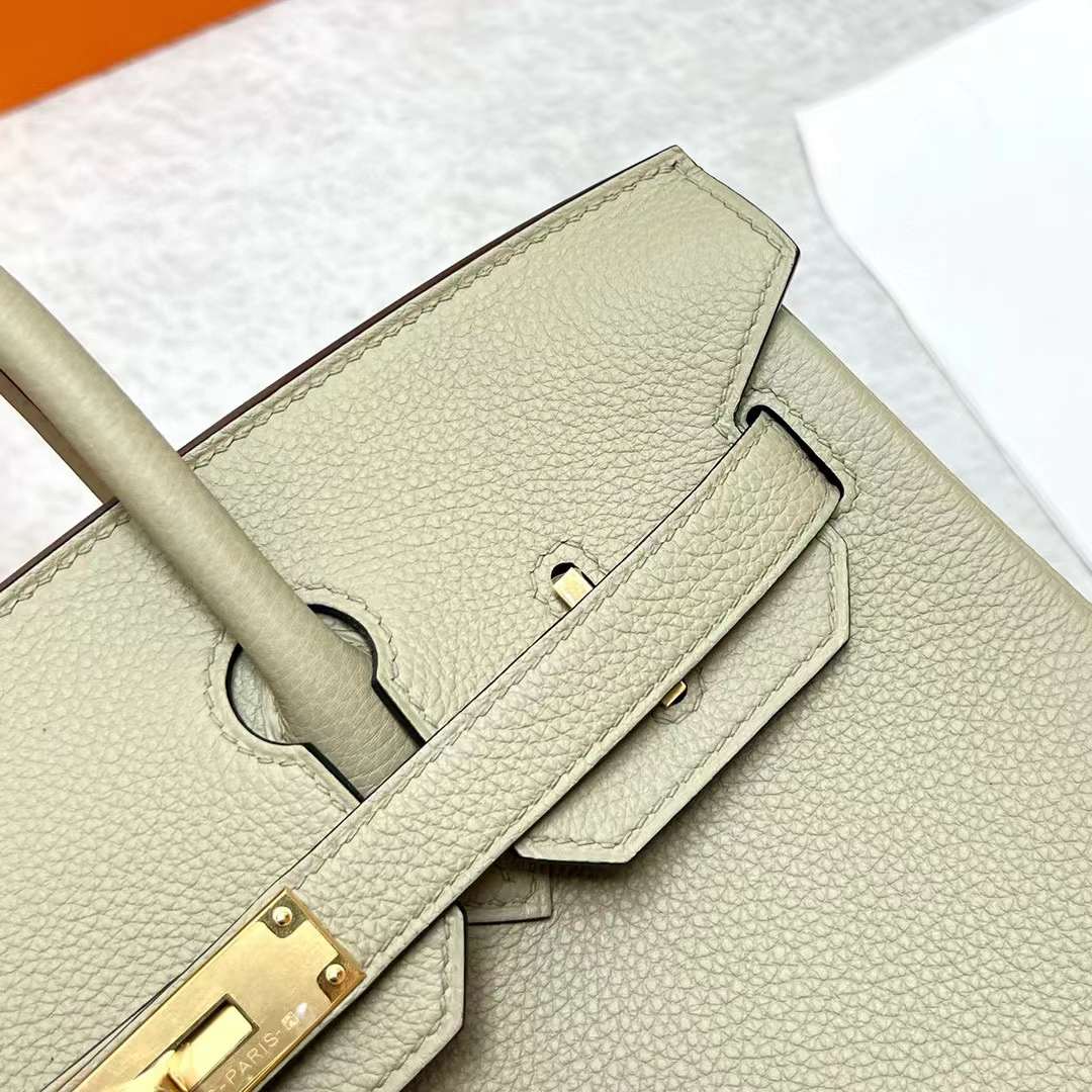 Hermès（爱马仕）Birkin 铂金包 Togo皮 Q1 鼠尾草绿 金扣 30cm 全手工蜡线缝制 Ghw
