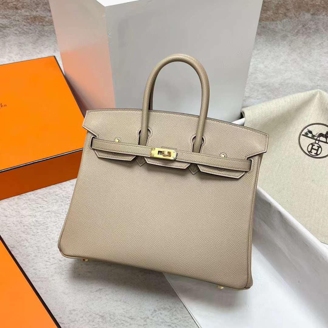 Hermès（爱马仕）Birkin 铂金包 Epsom S2 风衣灰 金扣 25cm 全手工蜡线缝制 Ghw