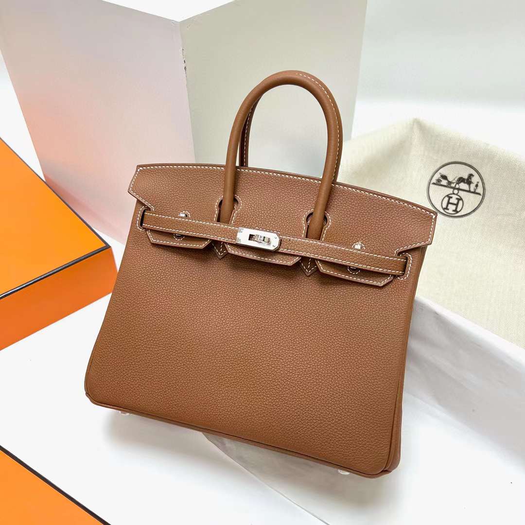 Hermès（爱马仕）Birkin 铂金包 Togo皮 Ck37 金棕色 银扣 25cm 全手工蜡线缝制 Phw