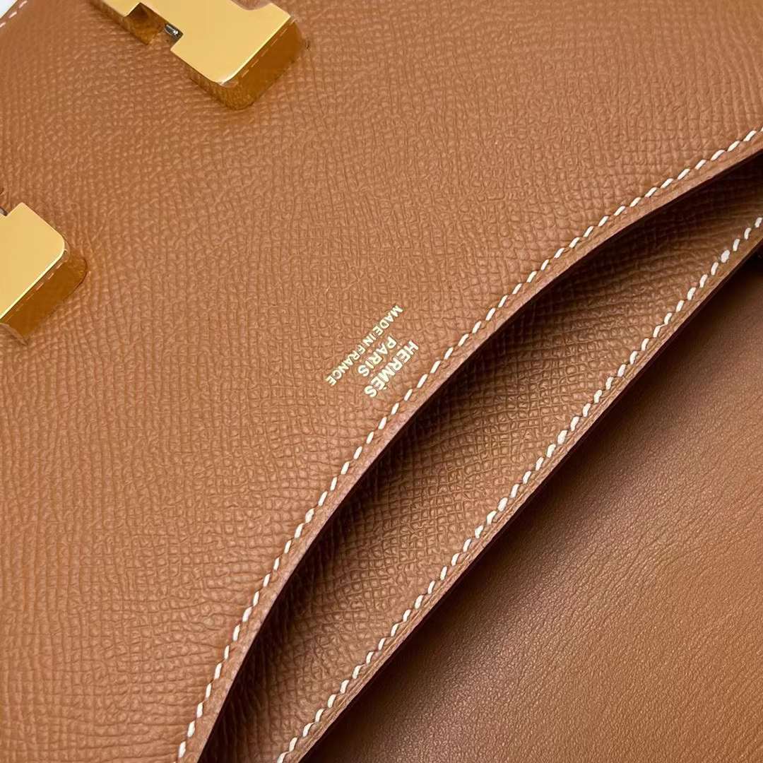 Hermès（爱马仕）Constance 空姐包 Epsom Ck37 金棕色 金扣 19cm 全手工蜡线缝制 Ghw