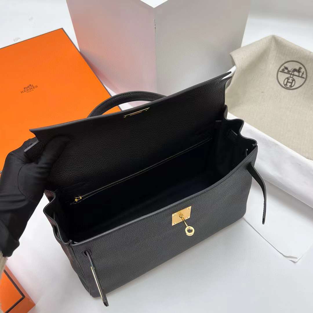 Hermès（爱马仕）Kelly Togo 御用原厂顶级小牛皮 Ck89 黑色 金扣 32cm 全手工蜡线缝制 Ghw