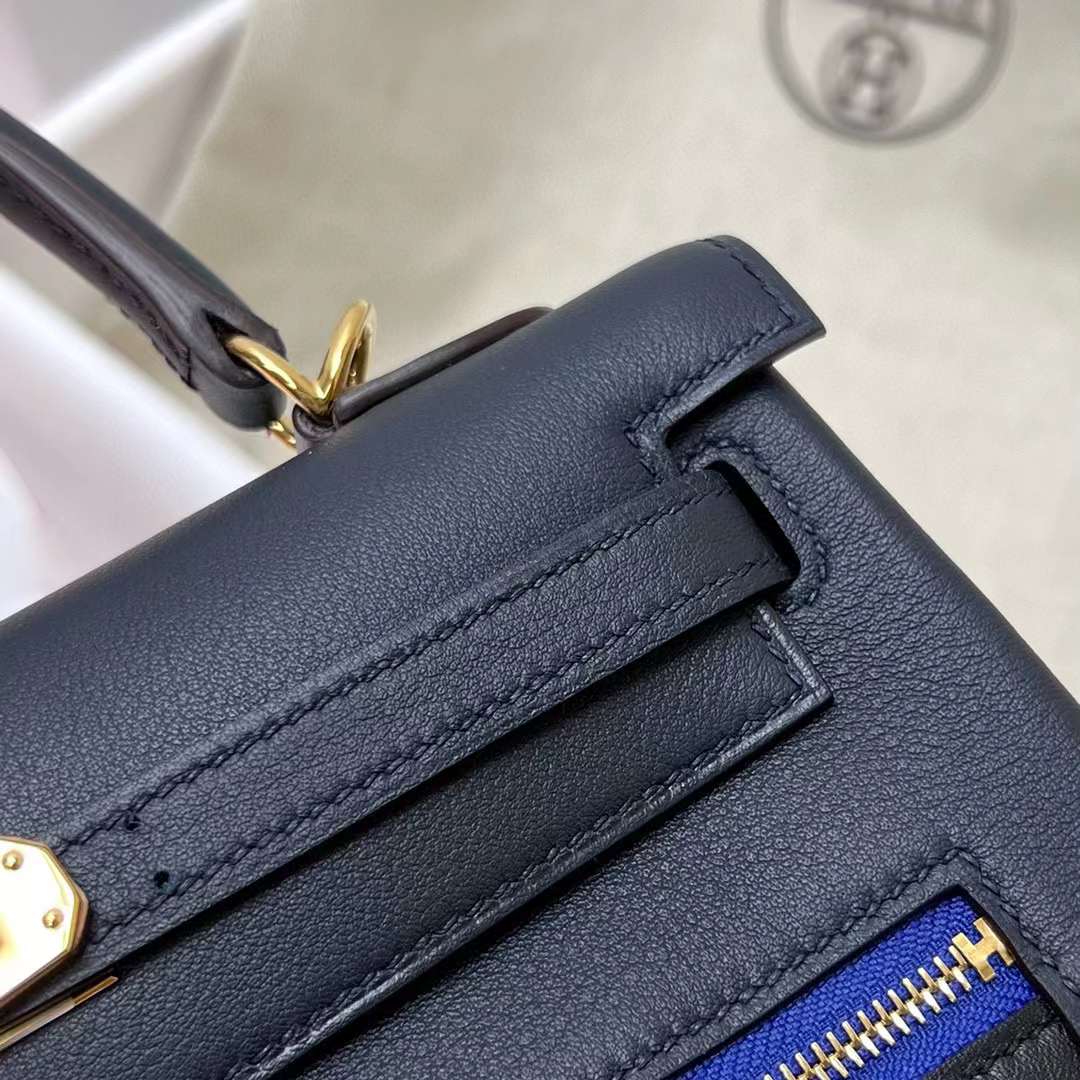 Hermès（爱马仕）Kelly 凯莉包 Colormatic Swift 2z 午夜蓝 金扣 25cm 全手工蜡线缝制 Ghw