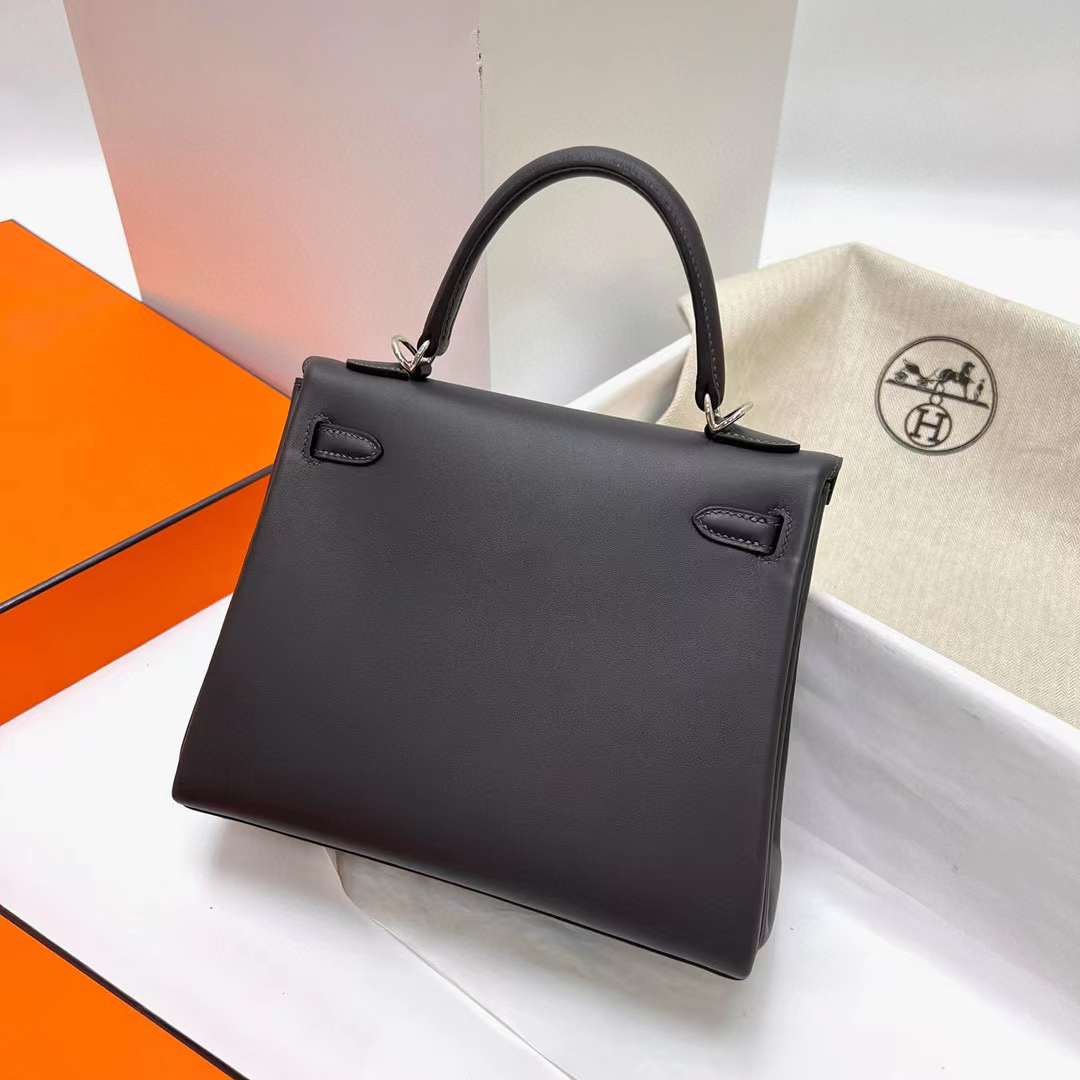 Hermès（爱马仕）Kelly 凯莉包 Swift 8F 锡器灰 银扣 25cm 全手工蜡线缝制 Phw