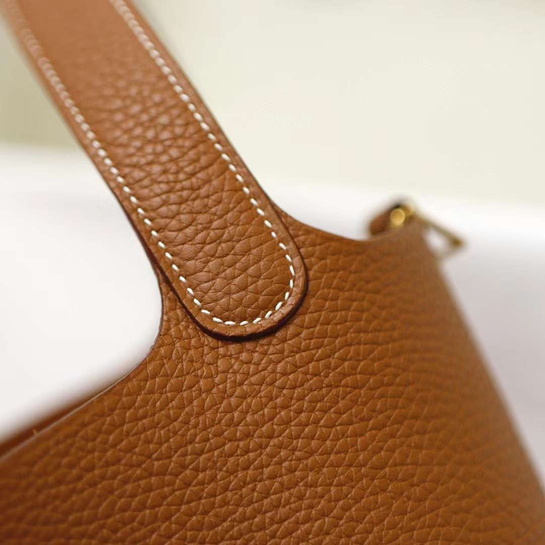 Hermès（爱马仕）Picotin 菜篮子 Clemence 原厂进口大牛皮 Ck37 金棕色 金扣 18cm 全手工蜡线缝制 Ghw