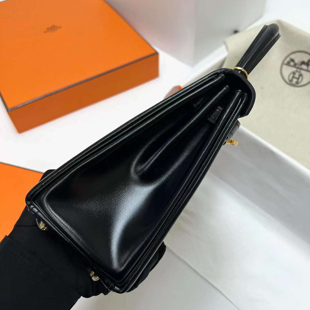 Hermès（爱马仕）Kelly 凯莉包 Box皮 Ck89 黑色 金扣 25cm 全手工蜡线缝制 Ghw