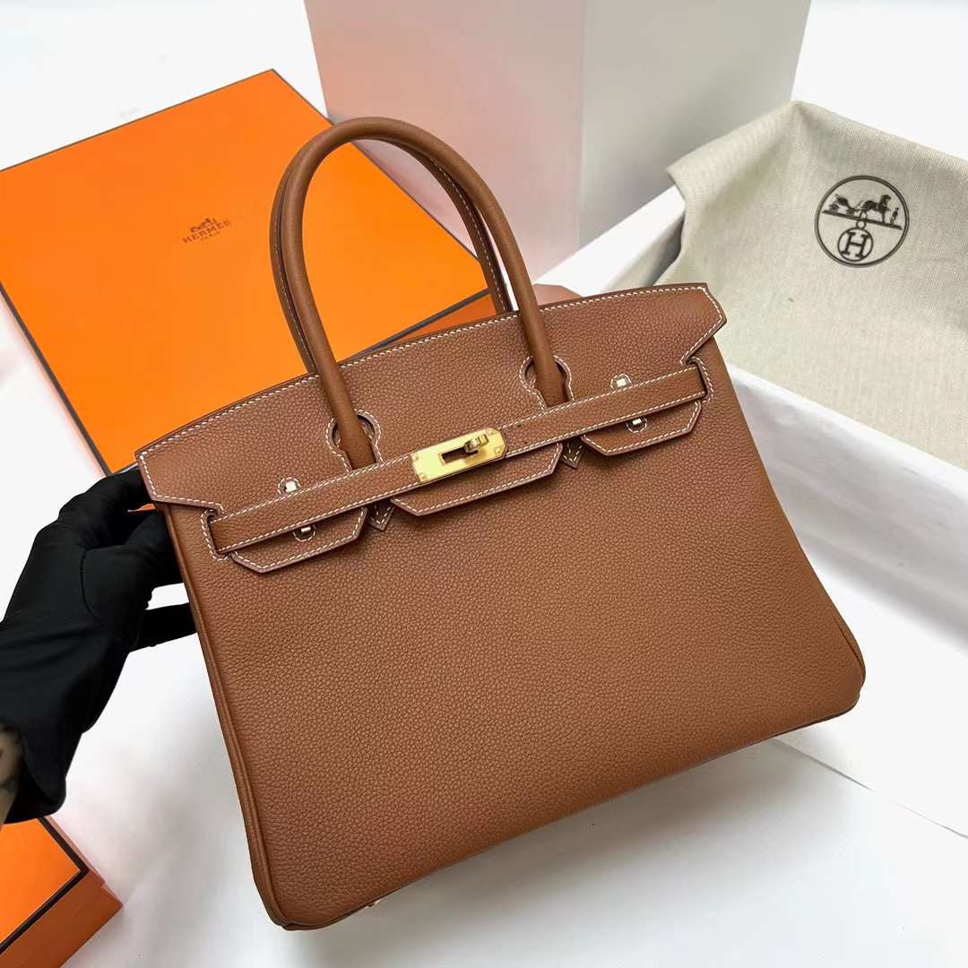 Hermès（爱马仕）Birkin 铂金包 Togo皮 Ck37 金棕色 金扣 30cm 全手工蜡线缝制 Ghw