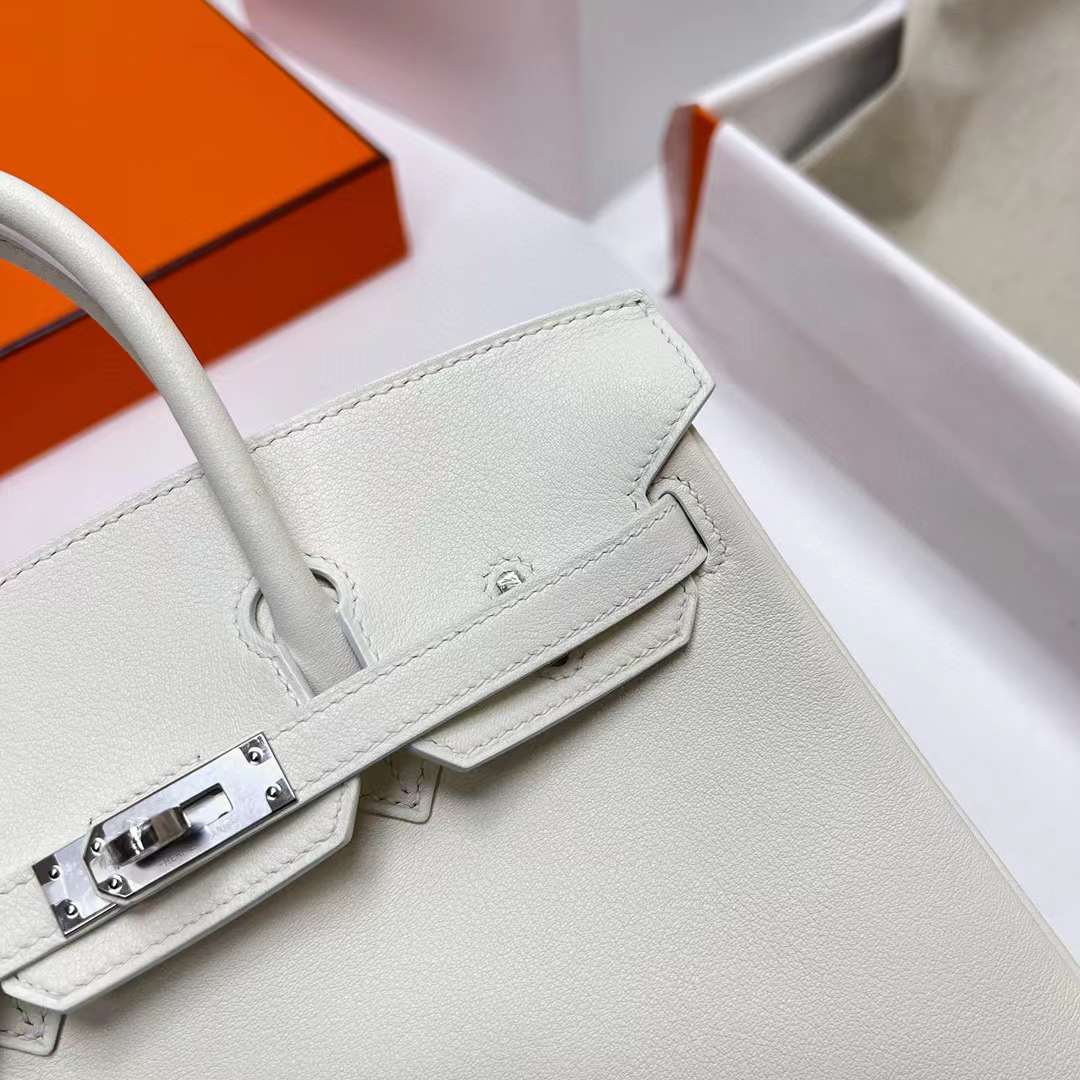 Hermès（爱马仕）Birkin 铂金包 Swift 01 纯白 银扣 25cm 全手工蜡线缝制 Phw