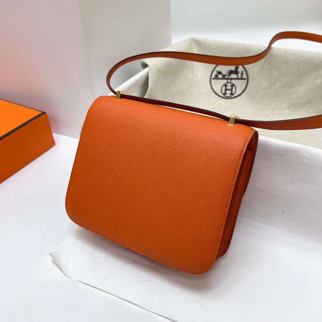 Hermès（爱马仕）Constance 空姐包 Epsom Ck93 橙色 金扣 19cm 全手工蜡线缝制 Ghw