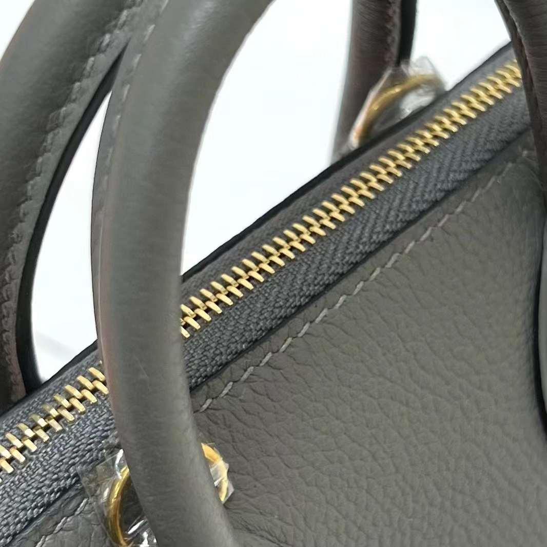 Hermès（爱马仕）Mini Bolide 迷你保龄球包 Evercolor 0L 积雨云灰 金扣 19cm 全手工蜡线缝制 Ghw