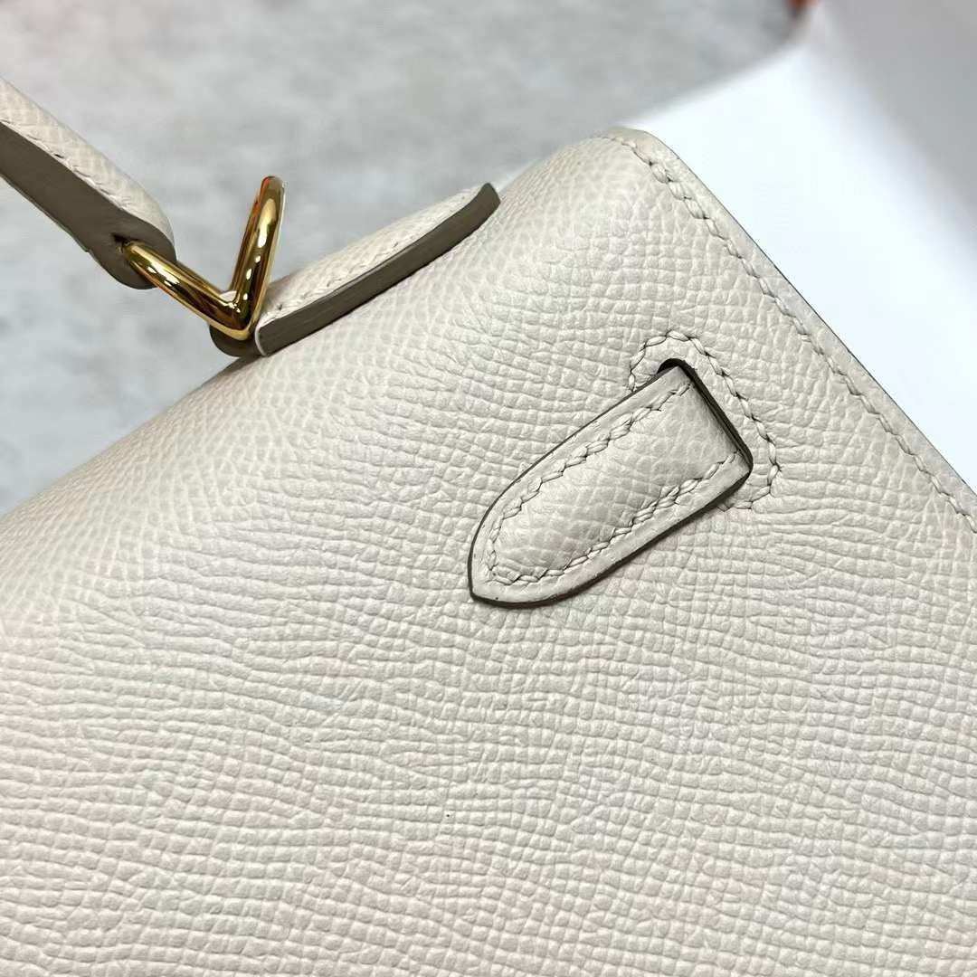 Hermès（爱马仕）Kelly 凯莉包 Epsom Ck10 奶昔白 金扣 25cm 全手工蜡线缝制 Ghw
