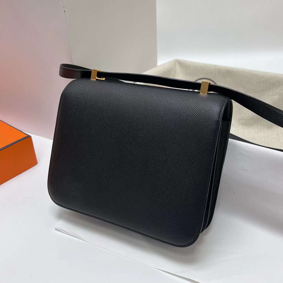 Hermès（爱马仕）Constance 空姐包 Epsom Ck89 黑色 金扣 24cm 全手工蜡线缝制 Ghw