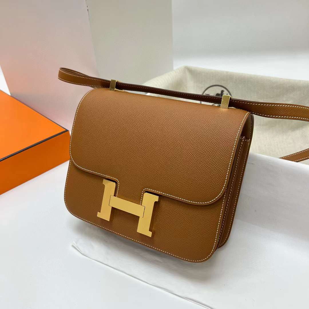 Hermès（爱马仕）Constance 康斯坦斯 Epsom Ck37 金棕色 金扣 24cm 全手工蜡线缝制 Ghw