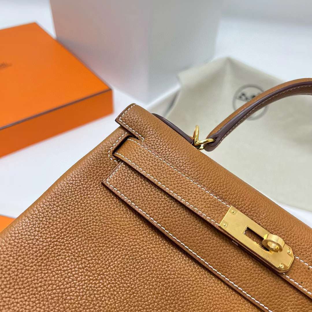 Hermès（爱马仕）Kelly 福宝颗粒马鞍皮 Barenia 34 金棕色 金扣 28cm 全手工蜡线缝制 Ghw